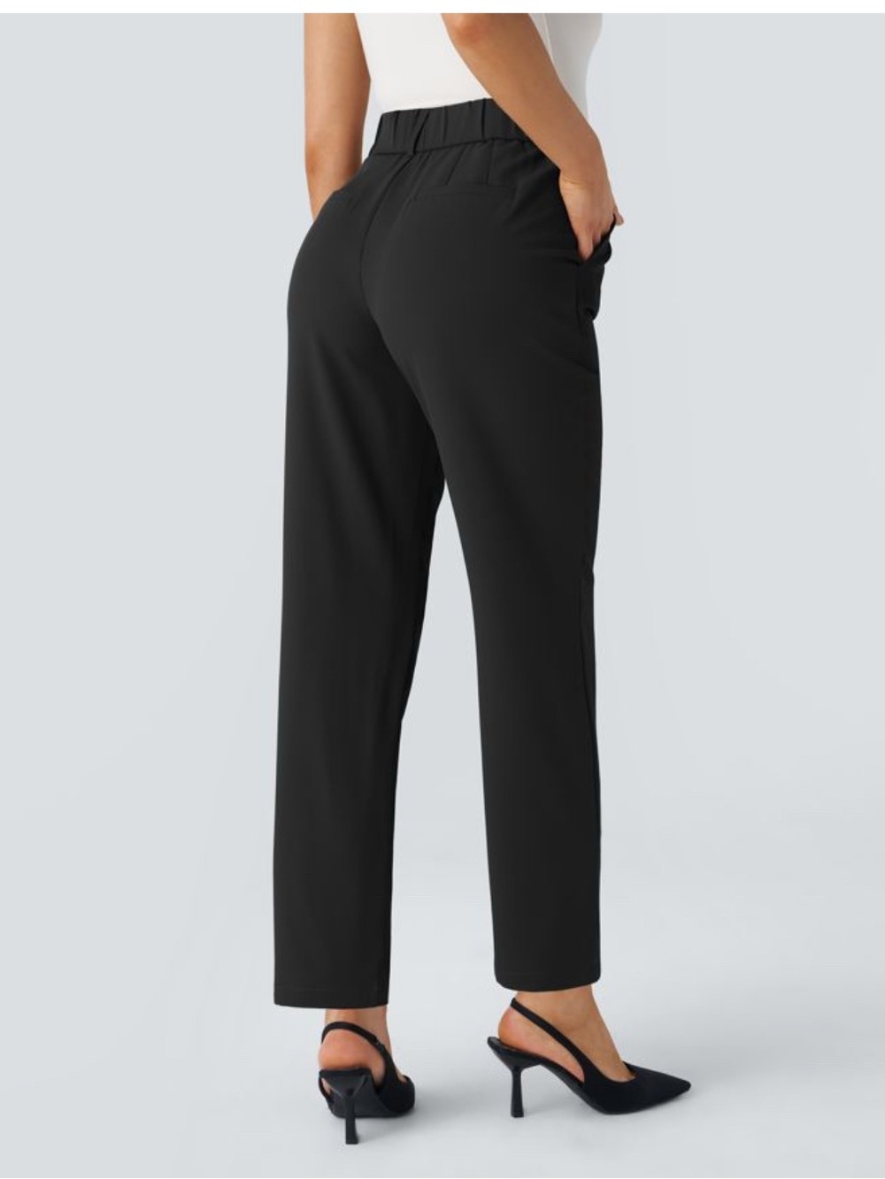 NWOT HALARA Flex High Waisted Pocket Solid Black Tapered Work Pants XL - Picture 4 of 9